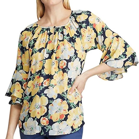 Chaps Women's Layered Bell Sleeve Relaxed  Georgette Top Blouse Size 3 X - Picture 1 of 3